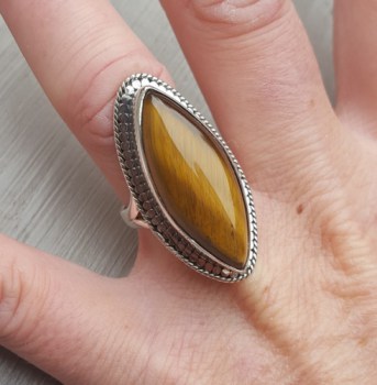 Zilveren ring met marquise Tijgeroog 17 mm